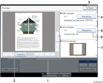 Nummerierte Abbildung des Bedienfeld-Display