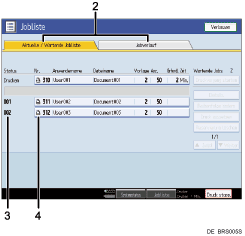 Die nummerierte Abbildung zeigt die Bedienfeldanzeige.