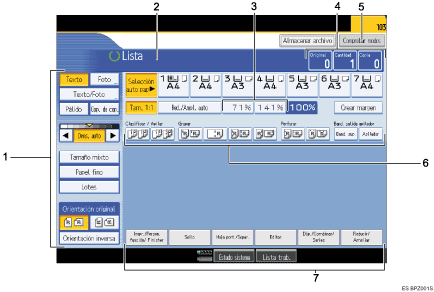 Ilustraci&oacute;n con leyenda numerada de la pantalla del panel de operaciones