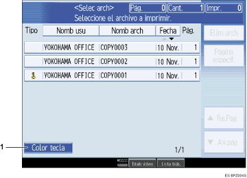 Ilustraci&oacute;n con leyenda numerada de la pantalla del panel de operaciones