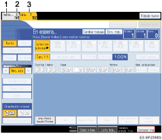 Ilustraci&oacute;n de la pantalla de trabajo predeterminado con llamadas numeradas
