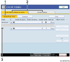 Ilustración con leyenda numerada de la pantalla del panel de operaciones