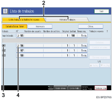 Ilustración con leyenda numerada de la pantalla del panel de operaciones