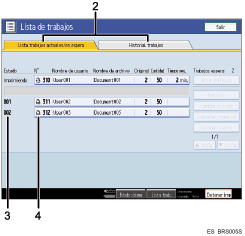 Ilustraci&oacute;n con llamadas numeradas de la pantalla del panel de operaciones