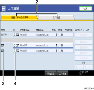 操作面板畫面說明圖（編號的標註圖）