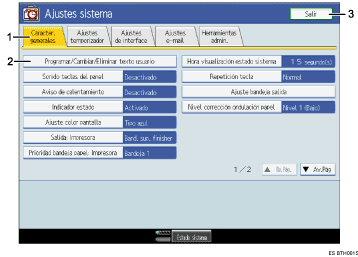 Ilustraci&oacute;n con llamadas numeradas de la pantalla del panel de operaciones