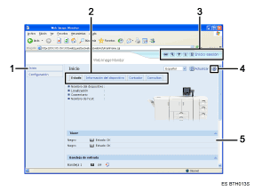 Ilustraci&oacute;n con leyenda numerada de la pantalla del navegador Web