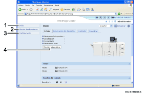 Ilustraci&oacute;n con leyenda numerada de la pantalla del navegador Web