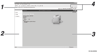 Ilustración con leyenda numerada de la pantalla del navegador Web