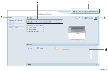 Ilustraci&oacute;n con leyenda numerada de la pantalla del navegador web.