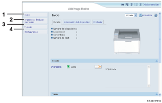 Ilustraci&oacute;n con leyenda numerada de la pantalla del navegador web.