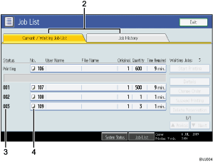 Operation panel screen illustration numbered callout illustration