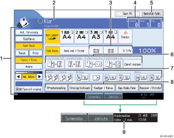 Nummereret illustration af sk&aelig;rm p&aring; betjeningspanelet