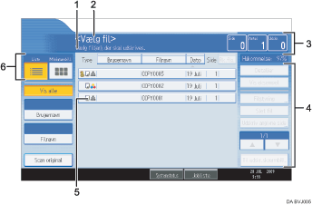 Nummereret illustration af sk&aelig;rm p&aring; betjeningspanelet
