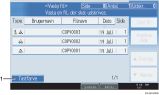 Nummereret illustration af sk&aelig;rm p&aring; betjeningspanelet