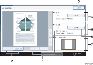 Nummereret illustration af sk&aelig;rm p&aring; betjeningspanelet