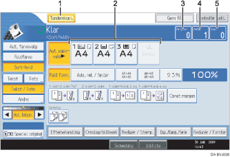 Nummereret illustration af sk&aelig;rm p&aring; betjeningspanelet