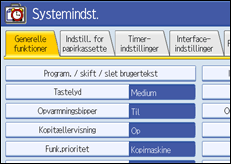 Illustration af skærmen på betjeningspanelet