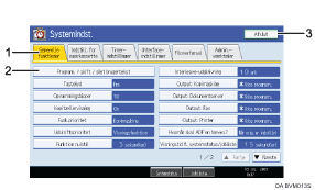 Nummereret illustration af sk&aelig;rmen p&aring; betjeningspanelet