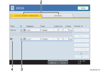 Nummereret illustration af sk&aelig;rmen p&aring; betjeningspanelet