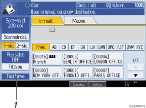Nummereret illustration af sk&aelig;rm p&aring; betjeningspanel