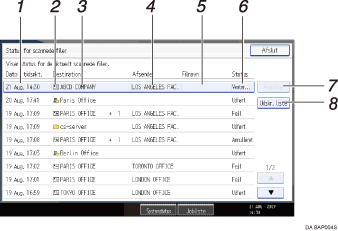 Nummereret illustration af sk&aelig;rm p&aring; betjeningspanel