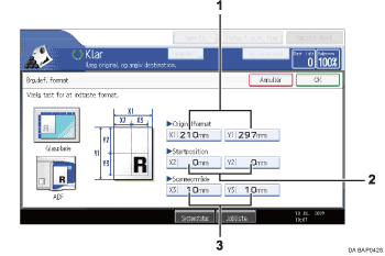 Nummereret illustration af sk&aelig;rm p&aring; betjeningspanel
