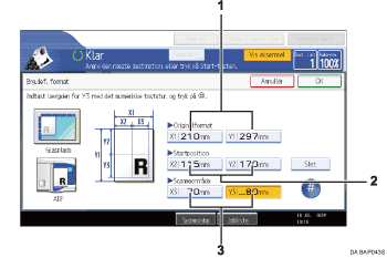 Nummereret illustration af skærm på betjeningspanel