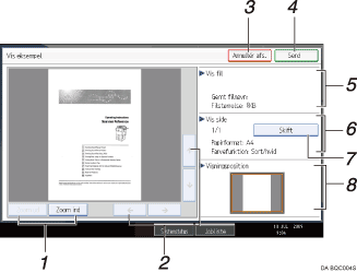 Nummereret illustration af sk&aelig;rm p&aring; betjeningspanel