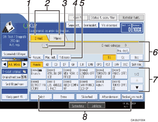 Nummereret illustration af sk&aelig;rm p&aring; betjeningspanel