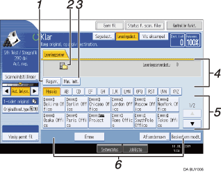 Nummereret illustration af sk&aelig;rm p&aring; betjeningspanel
