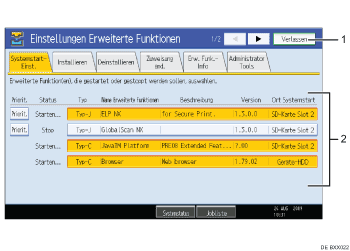 Abbildung Bedienfeldanzeige (nummerierte Abbildung)