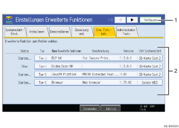 Abbildung Bedienfeldanzeige (nummerierte Abbildung)
