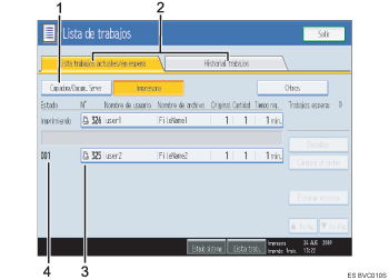 Ilustraci&oacute;n con llamadas numeradas de la pantalla del panel de operaciones