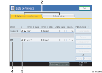 Ilustraci&oacute;n con llamadas numeradas de la pantalla del panel de operaciones