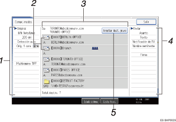 Ilustraci&oacute;n de leyenda numerada de la pantalla del panel de operaciones