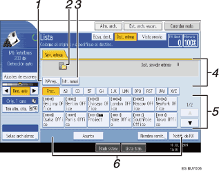 Ilustraci&oacute;n de leyenda numerada de la pantalla del panel de operaciones