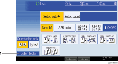 Ilustración con leyenda numerada de la pantalla del panel de operaciones