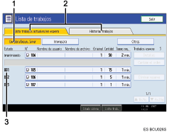 Ilustración con leyenda numerada de la pantalla del panel de operaciones