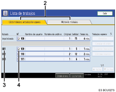 Ilustración con leyenda numerada de la pantalla del panel de operaciones