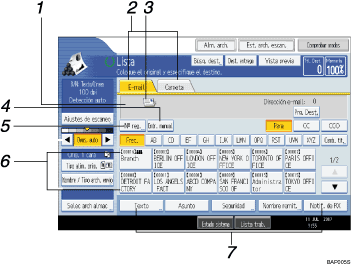 Ilustración de leyenda numerada de la pantalla del panel de operaciones