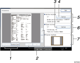 Ilustración de leyenda numerada de la pantalla del panel de operaciones