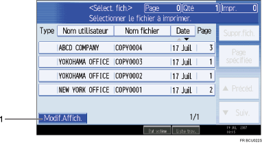 Illustration de l'&eacute;cran du panneau de commande num&eacute;rot&eacute;e