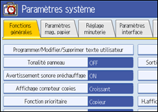 Illustration de l'écran du panneau de commande