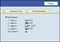 A kezelőpanel képernyője