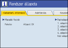 A kezelőpanel képernyője