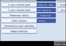 A kezelőpanel képernyője