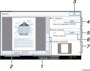 Illustrazione numerata schermata pannello operativo
