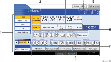 Schermafbeelding van een bedieningspaneel met genummerde oproepafbeeldingen