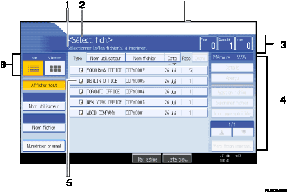 Illustration de l'&eacute;cran du panneau de commande num&eacute;rot&eacute;e